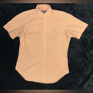 Ralph Lauren Medium Orange White Gingham Check Button Down S/S Flesh Pony Easter